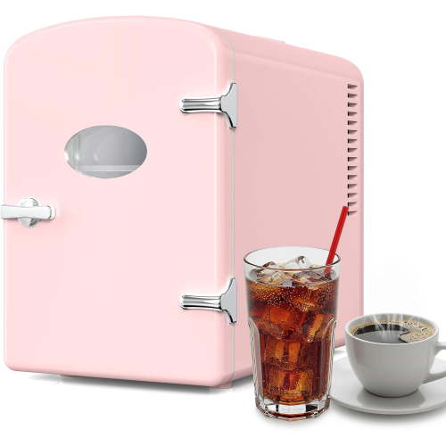 YSSOA 6L/9 Can Mini Fridge with Observation Window, Portable Cooler & Warmer Freon-Free Small Refrigerator, Provide Compact Storage for Skincare, Beverage, for Bedroom, Office, Dorm, Pink