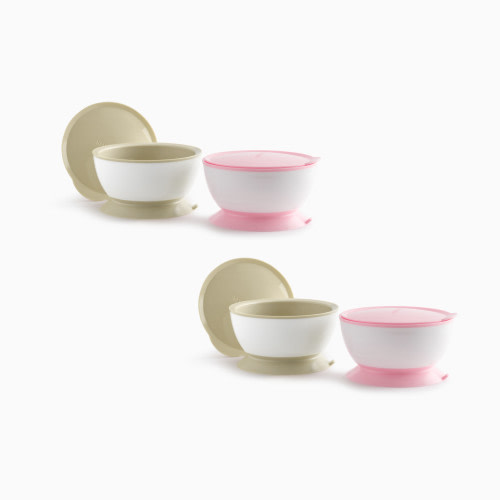 Sprucely Suction Bowl with Lid - Pink/Sand, 4