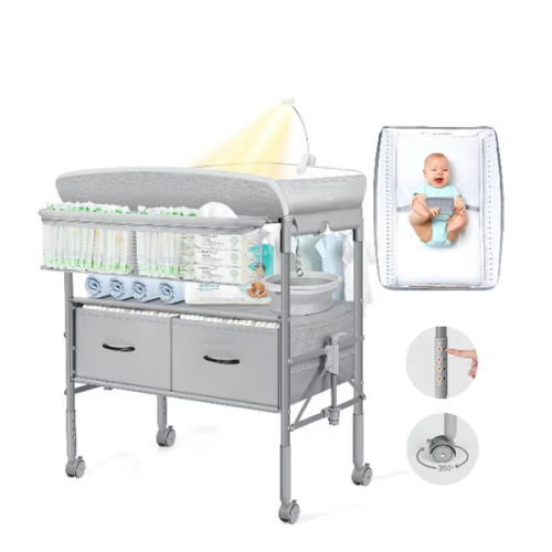Orzbow Baby Changing Table with Nightlight, Foldable Diaper Table, Waterproof Diaper Changing Station with Safety Belt, 4-Level Height Adjustable and 2 Drawers, Mobile Nursery for Infant and Newborn Bassinet - TikTok Shop