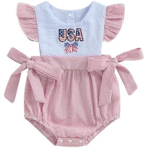 My First 4th of July Baby Girl Outfit USA Striped Sleeveless Bubble Onesie Romper Summer Newborn Infant Clothes