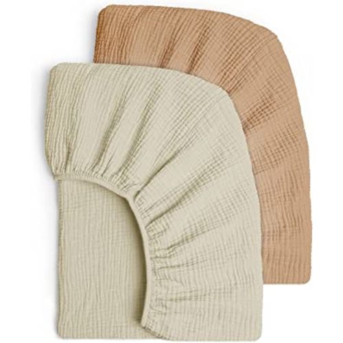 Lulu moon Muslin Crib Sheets - Fitted Crib Mattress Sheets for Boys and Girl - 28"x 52", 2 Pack (Beige & Caramel)