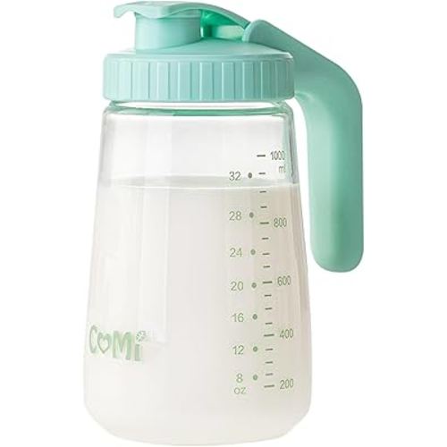 COMI 34oz Breast Milk Pitcher,No Leak Breast Milk Storage Containers for Fridge,Resistant to Heat and Cold,Wide Mouth Breastfeeding Essentials with Sealing Ring,Baby Formula Maker,Green