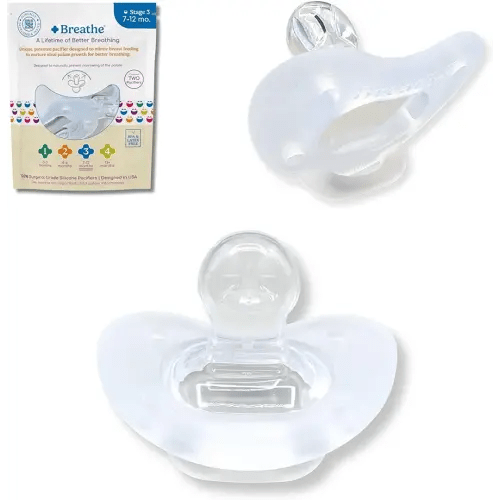 Breathe Baby Pacifier – Patented Design for Natural Oral & Facial Development - BPA-Free, Latex-Free, Pediatrician Developed - Dishwasher Safe 2 Pack (Stage 3: 7-12 Months)