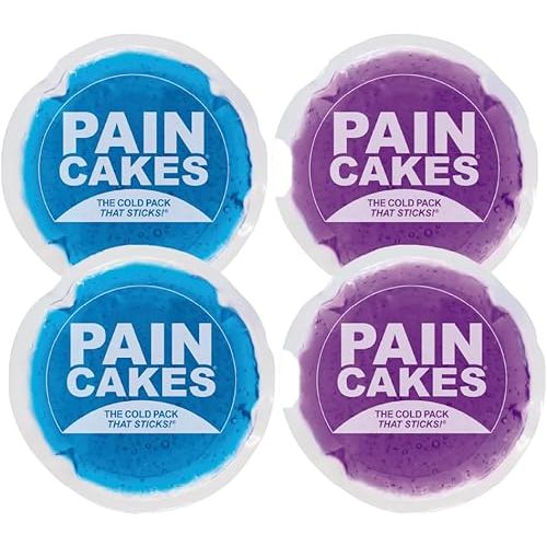 PAINCAKES Reusable, Sticks to Body Round Cold Pack, Mini, 2 Count, Purple and Blue, Small Ice Packs, Perfect for Injuries, and Small Areas, Latex-Free Cold Compress
