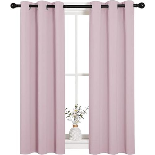NICETOWN Blackout Curtain Panels for Girls Room, Nursery Essential Thermal Insulated Solid Grommet Top Blackout Drapes (Baby Pink=Lavender Pink, 1 Pair, 29 x 45 Inch)