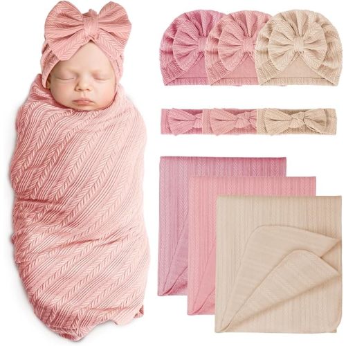 Baby Swaddle Blankets Wheat Ear Bow Hats Hairband Set