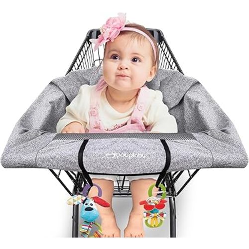 2-in-1 Shopping Cart Cover and Cushy High Chair Cover for Baby, Universal Fit Cart Cover for Babies, Comfortable Cover for Grocery Cart, Must Have Baby Gift, Machine Washable, Gray
