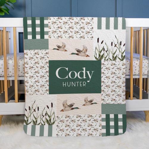 Hunting Baby Quilt, Personalized Hunting Baby Quilt, Optional Bundle with Sign, Mallard Duck Quilted Blanket, Hunting Nursery, B33