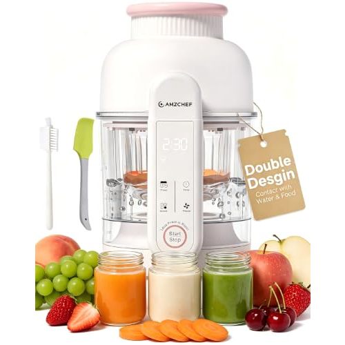 AMZCHEF Glass Bowl, 9-in-1, Steam & Blend Baby Food Maker, One-Touch Puree | BPA-Free & Easy Cleaning\Touch Screen\Dishwasher Safe\5 Textures for Daily Fruit, Veggie & Meat Purees