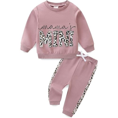 Baby Girl Fall Winter Outfits Toddler Clothes Letters Contrast Color Sweatshirts and Joggers Pants 2 Piece Set