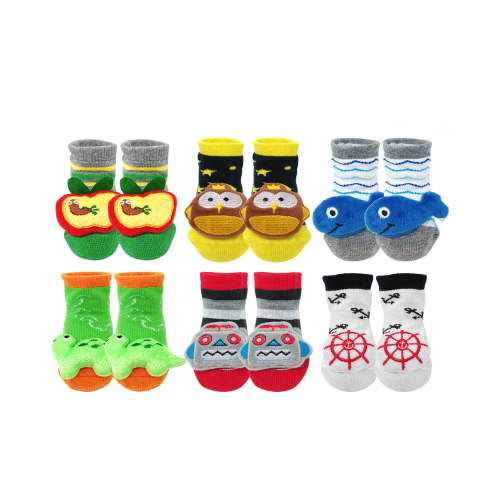 Wrapables 3D Cartoon Anti-Skid Baby Booties Sock Slippers (Set of 6), Adventure, 0-12 Months