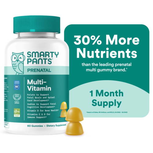 SmartyPants Prenatal Multivitamin Gummies, Folate, Wellness Supplement for Women, B12 & D3, 60 ct