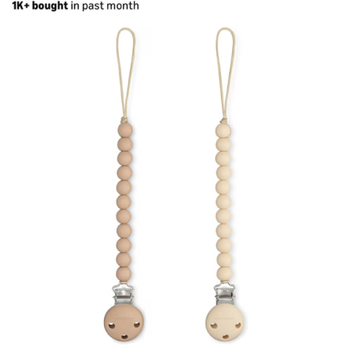 Comfy Cubs Pacifier Clips 2 Pack - 100% Food Grade Silicone Baby Pacifier Clips, BPA & PVC Free - CPSIA Certified, Lightweight and Flexible Baby Gifts - Beige & Light Beige