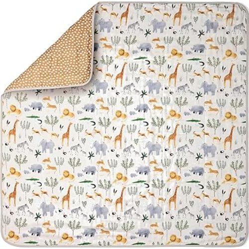 Loulou Lollipop Muslin Quilt Blanket for Babies and Toddlers - Soft and Eco-Friendly Tanboocel Comfort - Large 47" x 47", Unisex, Reading, Napping, Tummy Time/Playtime - Safari Jungle