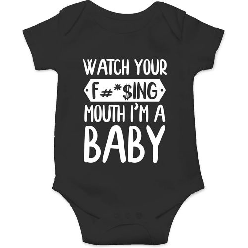 CBTwear Watch Your Mouth, I'm A Baby - Baby Clothes - Funny Newborn Bodysuit Outfits for Boys and Girls