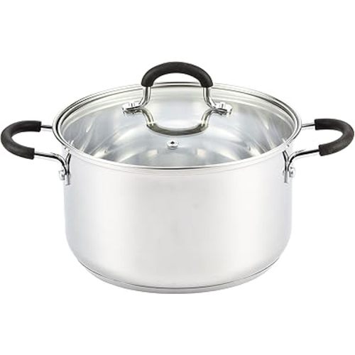Cook N Home Stockpot Sauce Pot Casserole Pan Saucier Induction Pot With Lid Professional Stainless Steel 5 Quart, Dishwasher Safe With Stay-Cool Handles, Silver