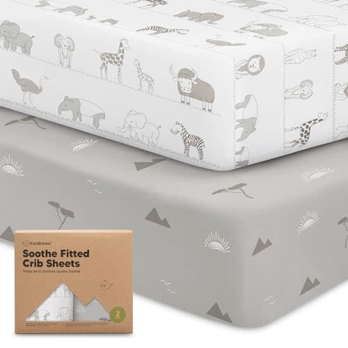 KeaBabies 2-Pack Organic Crib Sheets for Boys, Girls - 52x28 Fitted Crib Mattress Sheet Neutral, Breathable Jersey Cotton Cover for Baby Bed, Toddler Mattress, Soft & Cute Prints (Savannah)