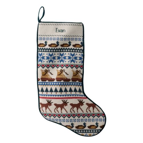 Needlepoint Fair Isle Stocking-- Woodland