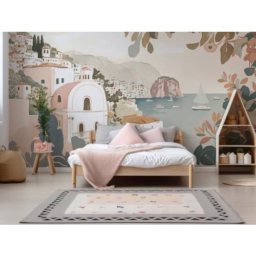 Amalfi Coast Wallpaper- Nursery Wallpaper | Children's Wall Art | City Illustrated Mural