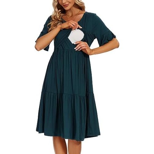 Smallshow Women's Maternity Nursing Dress Ruffle Short Sleeve Breastfeeding Clothes