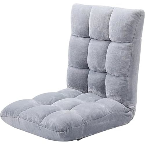 BIRDROCK HOME Adjustable 14-Position Memory Foam Floor Chair – Foldable Comfy Seat for Gaming, Reading, Meditation – Back Support - Foldable Banana Rocker Chairs – Thick Cushion – Soft Silver