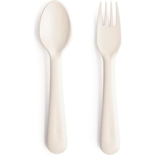 mushie Flatware Fork and Spoon Set for Toddlers | Made in Denmark (Ivory)