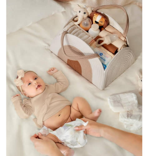 Blissful Diary Baby Diaper Caddy Organizer, Cotton Rope Diaper Caddy Basket, Large Storage Basket for Newborn Boys and Girls, Gift for Baby Shower List, Newborn Essentials, Earthy Rainbow