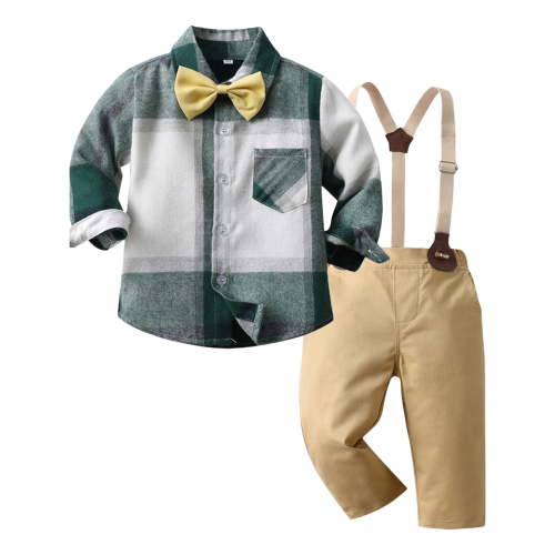 Xudanell Baby Boy Clothes Gentleman Set Checkered Long Sleeved Shirt with Bow Tie Long Pants Rompers Baby Outfits 6-12 Months