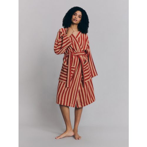Sandstone Red Pembroke Stripe Cotton Robe | Piglet in Bed US
