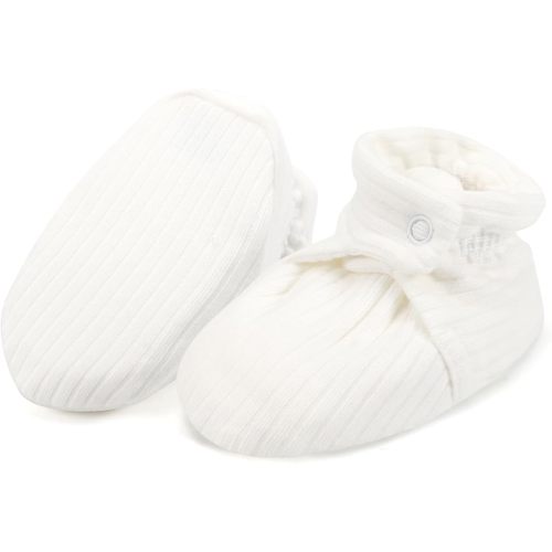 KARUNEL Baby Booties Organic Cotton Infant Bootie Warm Cozy Soft Sock Shoes Adjustable Boots for Newborn Boys Girls White 0-3 Months