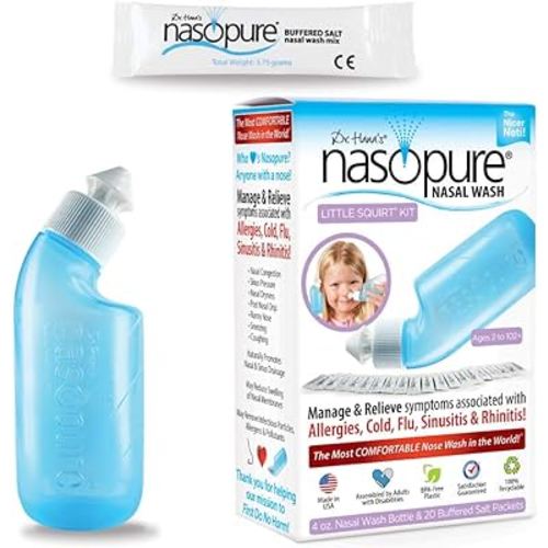 Nasopure Nasal Wash, Little Squirt Kit, “The Nicer Neti Pot” Sinus Wash Kit, Comfortable Nasal Rinse 4 Oz Bottle & 20 Salt Packets (3.75 Gr Each), Nasal Congestion, Cold, Allergy, Nasal Irrigation