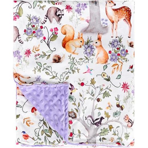 Toddler Blanket 50 x 60 Inch, Large Baby Blanket for Kids, Super Soft Warm Minky with Dotted Backing, Purple Animals