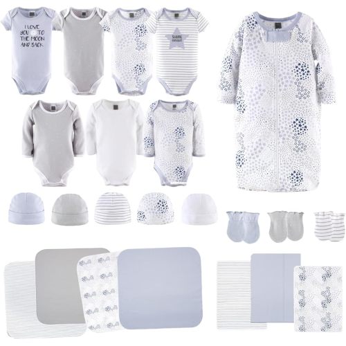 The Peanutshell Baby Layette Gift Set for Baby Boys or Girls - 23 Piece New Born Unisex Gift Set, Clothes & Newborn Essentials Must Haves - Clothes 0-3 Months - Blue & Grey