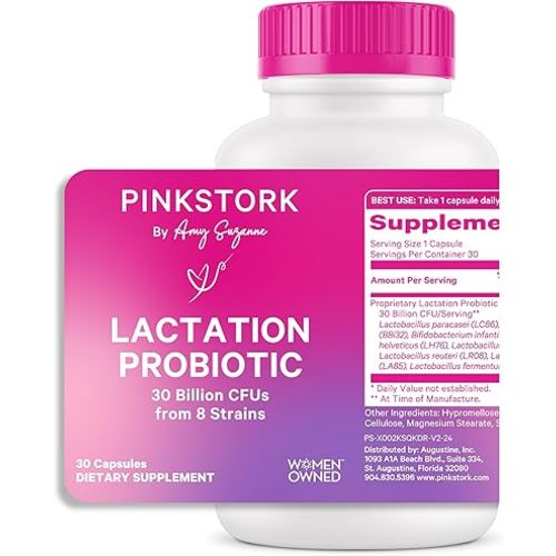 Pink Stork Lactation Probiotic - 30 Billion CFUs Multi Strain Postnatal Probiotics for Breastfeeding Women - Support Breast Milk & Gut Health, Postpartum Essentials, 30 Capsules