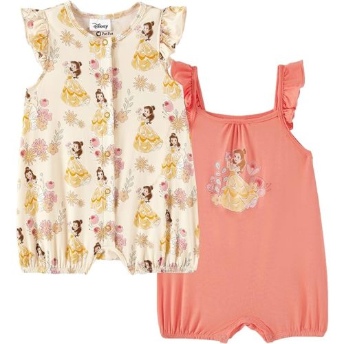 Disney Baby Girls Viscose Made from Bamboo 2 Packs Breathable Bodysuit with Ruffle Sleeves Romper Newborn to Infant