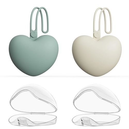 4PCS Pacifier Holder Case Set, 2pcs Silicone Portable Pacifier Pouch and 2pcs Transparent Pacifier Storage Container, Cute Heart Shape Pacifier Storage Case for Newborn Baby(Green&Khaki)