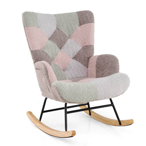 Costway Upholstered Rocking Chair Boucle Fabric Armchair Lounge Rocker