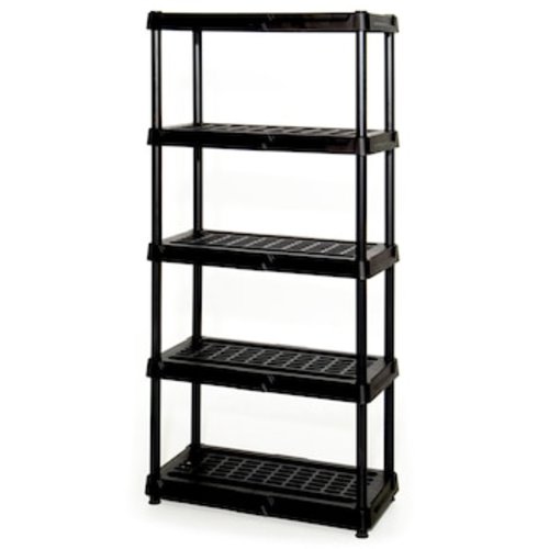 Project Source Plastic Heavy Duty 5-Tier Utility Shelving Unit (36-in W x 18-in D x 72-in H), Black, (150-lb Capacity Per Shelf) 339946 at Lowes.com