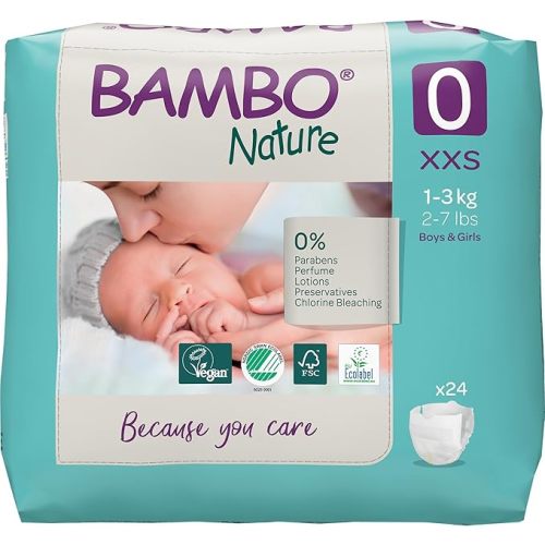 Bambo Nature Hypoallergenic Baby Diapers, Eco-Labeled Sustainable Diapers, Enhanced Leakage Protection, Totally Chlorine-Free, Skin Friendly, and Super Absorbent - Size 0 (24 Count)