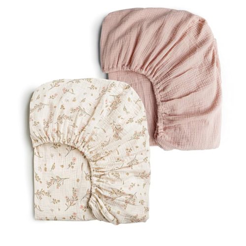 Konssy Muslin Crib Sheets for Girl Boy, 2 PCS Soft and Breathable Cotton Baby Sheets for Standard Crib Mattress, 52"x 28" (Floral, Pink)