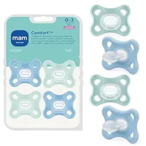 MAM Comfort Baby Pacifiers 0-3 Months Newborns, Lightweight One-Piece Full Silicone Binky, BPA-Free Nipple, Easy to Clean Pacifier, Best for Breastfed Babies, 4 Count, Made in Europe