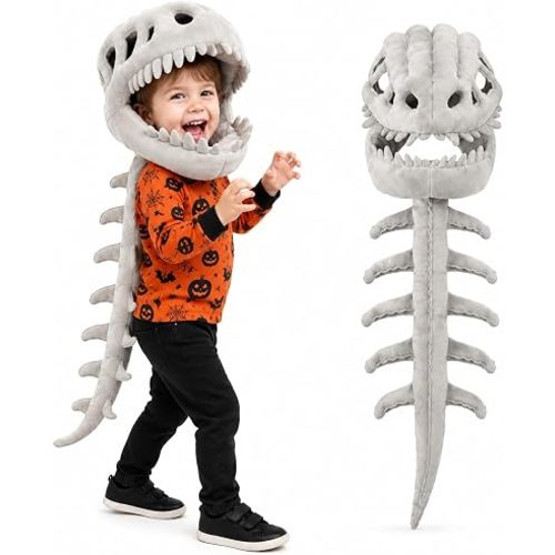 Dinosaur Skeleton Costume Plush Wearable Dino Outfit with Headgear Spine for Kids Adult Halloween Cosplay Dress Up Spinosaurus