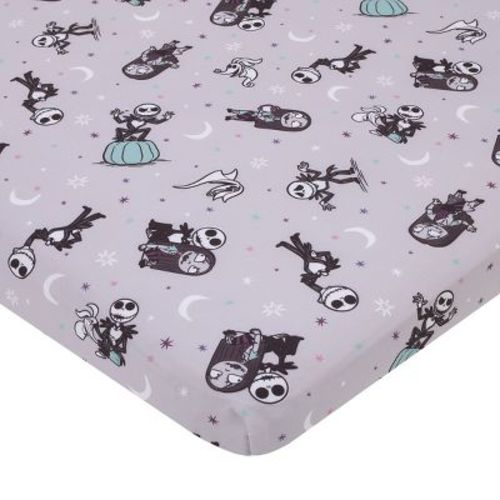 NoJo Disney Nightmare Before Christmas Gray, Black, White, and Blue, Jack Skellington Super Soft Nursery Fitted Mini Crib Sheet