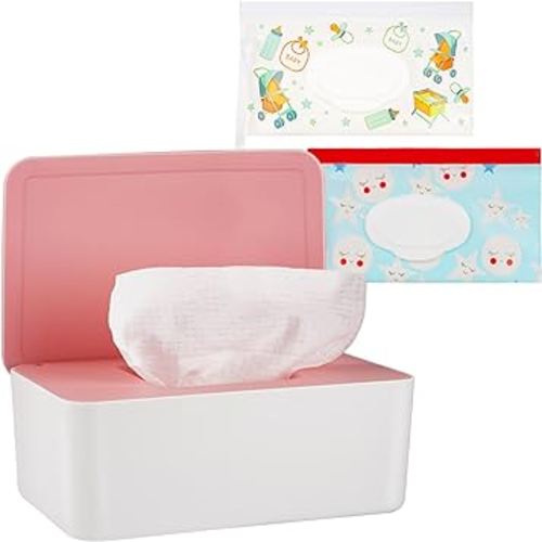 Diaper Wipes Dispenser Wipes Holder, Wipes Tissue Case Keeps Wipes Fresh Tissue Wipes Container with Lid (Pink)