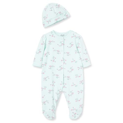 Little Me Clothes for Baby Girls 100% Cotton Scratch-Free Tag Footed One-Piece Romper and Hat Sleeper Set Preemie to 9 Months