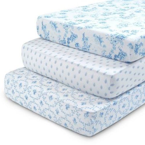 Delta Children 3pk 100% Organic Cotton Fitted Crib Sheets - Blue Botanicals