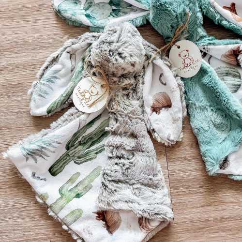 Western Bunny Lovey: Silver Fox Minky Baby Security Blanket with Cowboy Desert Print