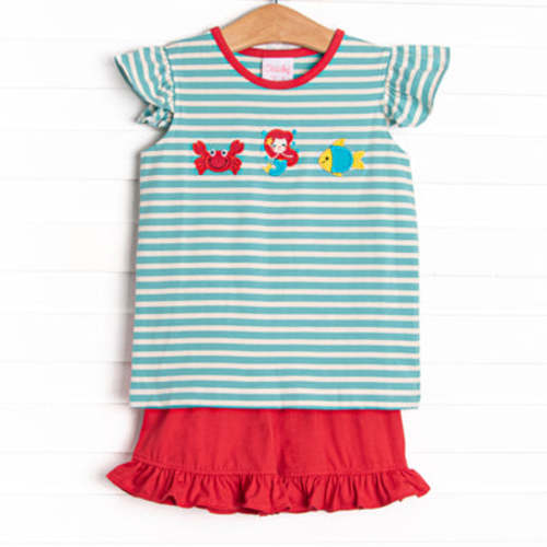 Mermaid Princess Applique Short Set, Aqua – Stitchy Fish
