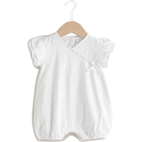 Eyelet Embroidered Wrap Romper, 0-3M