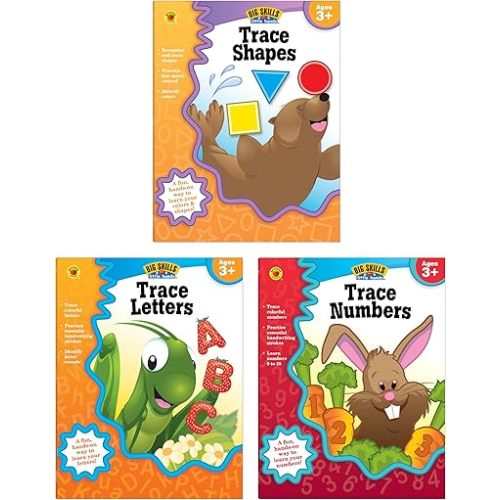 Carson Dellosa Big Skills Tracing Books for Kids Ages 3-5, Numbers, Shapes, and Letter Tracing for Kids Ages 3-5, Early Learning Phonics and Math Toddler Activity Book Set for Preschool & Kindergarten